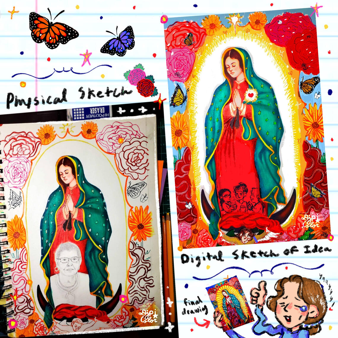 Here are some of the sketches and process when creating the art piece.